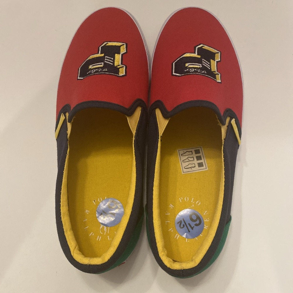 New Ralph Lauren POLO Shoe Mens 6.5 Primary Color Block Embroidered Logo Slip On - Picture 7 of 9